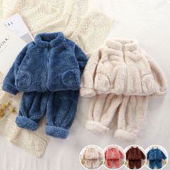 もこもこ ルームウェア キッズ 女の子 男の子 あったか パジャマ ルームパンツ 上下セット 春 秋 冬 長袖 ズボン 部屋着 ふわふわ 前開き