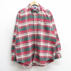 XL/古着 トミーヒルフィガー 長袖 ブランド シャツ メンズ 90s ワンポイントロゴ コットン ボタンダウン 赤他 レッド チェック 25mar15 中