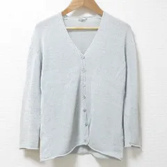 美品 AGNONA アニオナ シェルボタン ロングスリーブ 長袖 Vネック ニットカーディガン サイズ44 ライトグリーン レディース 古着 中古 USED