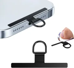 Turkalla スマホ 金属ストラップホルダー曲がれ設計で浮きにくい・傷防止フィルム加工ステンレス製タグパッチ 携帯ストラップホルダー 薄型 金属製で丈夫 10kgまでの荷重量 スマホケースに挟む 全機種対応 充電影響なし 落下紛失防止 ブラック