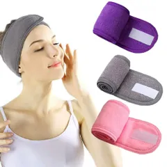 Forahome 【3色セット】 ヘアバンド 洗顔ヘアバンド レディース ヘアターバン 髪留め マジックテープ 洗顔 化粧ヘッドバンドお風呂 スポーツ ヨガ用 吸水 エステサロン男女兼用 (ピンク、グレー、パープル)