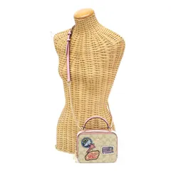 コーチ COACH ボックス クロスボディ ウィズ パッチ PVC レザー シグネチャー カラーブロック ディズニー コラボ C1434 トップハンドルバッグ 2WAY ハンドバッグ レディース ライトカーキ(ベージュ) マルチ ピンク 中古 may06017