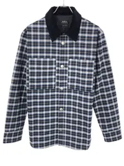 A.P.C アーペーセー 襟コーデュロイチェック柄シャツジャケット  ネイビー Sのサムネイル