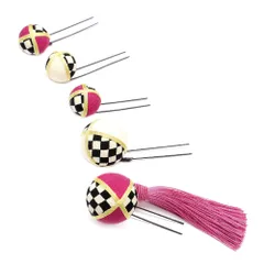 髪飾り 成人式 振袖 前撮り 袴 花 浴衣 夏祭り 花火大会 5点セット 濃ピンク 市松 玉飾り かんざし 和柄 ちりめん 古典 レトロ No.9-3971