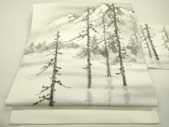 st-2962　日本画家水嶋征夫作　正絹引き箔六通袋帯　山脈　藍鼠色 Yahoo!オークション -「画家」(女性和服、着物) の落札相場・落札価格