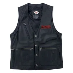 HARLEY DAVIDSON レザーベスト L ブラック バックロゴ刺繍 - メルカリ