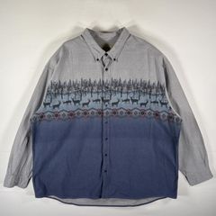 古着 カベラス Cabelas 長袖 ネルシャツ 総柄 動物柄 肉厚 鹿 ボタンダウン 大きいサイズ XXXXL  ブルー系 メンズ