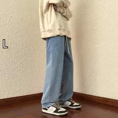 [L]メンズ ファッション 服 オシャレ シンプル 大人 かっこいい 大きいサイズ ストリート 紳士服 アメリカン ジーンズ 春　秋 ストレート レッグ カジュアル ワイド ロング パンツ
