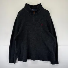 古着 ポロ・ラルフローレン POLO RALPH LAUREN ニット ハーフジップ トレーナー ワンポイントロゴ刺繍 XXL  グレー メンズ