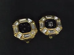 NINA RICCI ニナリッチ ラインストーン クリップ式 イヤリング アクセサリー ゴールド系×ネイビー系×シルバー系 DG5234