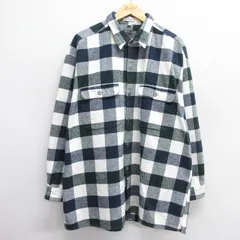XL/古着 長袖 ヘビー フランネル シャツ メンズ 00s 大きいサイズ ロング丈 コットン 濃紺他 ネイビー チェック 25mar03 中古 トップス