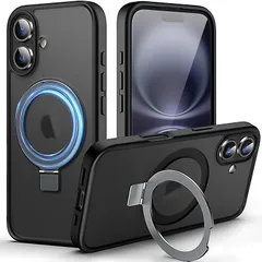 DASFOND iPhone 16 用 ケース [MagSafe 対応] 2024 アップグレード[オールインワン] 米軍MIL規格の落下防止インビジブルリングキックスタンド 半透明マット 電話ケース カバー iPhone 16 6.1 インチ ブラック