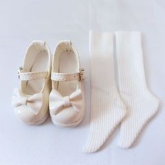 1/4ドール用シューズ 靴下 ソックス 厚底靴 40㎝ 人形用 BJD MDD MSD 白色 ホワイト リボン ドルフィー スーパードルフィー 着せ替え 可愛い 球体関節人形 ドールシューズ ストラップシューズ ロリータ クラシカル 新品未使用 送料無料