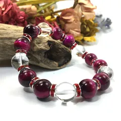 ピンクタイガーアイ&水晶 パワーストーン ブレスレット 12mm  （レッド）メンズ・レディース　男性・女性　数珠ブレス　開運  [24]