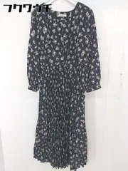 ◇ natural couture NICE CLAUP Vネック 花柄 ウエストゴム 長袖 ロング ワンピース サイズF ブラック ベージュ レディース  【1201170000725】