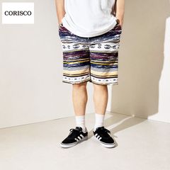 新品 CORISCO コリスコ 総柄 プリント ショートパンツ ミニ裏毛 スウェット ハーフパンツ 短パン  スウェットショーツ スウェットパンツ メンズ ユニセックス オルテガ ネイティブ エスニック  M L LL XL 4.カスレオルテガ 621911