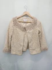 ◇ ⊇ anatelier アナトリエ ノーカラー 八分袖 ジャケット サイズ38 ピンクベージュ系 レディース E  【1507100000064】