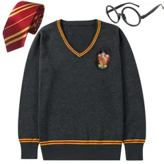 レッド_XL [Formemory ハリーポッター セーター コスプレ 仮装 グリフィンドール セーター 長袖 秋冬 衣装 寒さ対策 コスプレ 仮装 おしゃれ 暖かい 通勤 通学 文化祭 イベント 男女兼用 ネクタイ&メガネ付き 3点セット (グリーン-M)