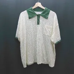 ◇ ◎●未使用● MONO-MART カジュアル 透かし編み 襟付き 半袖 カットソー サイズF グリーン/クリーム レディース E  【1310130043624】