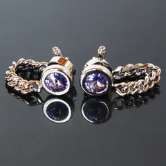 鎌倉カフス工房　チェーン付タンザナイトスワロフスキーカフスボタン（カフリンクス） ギフト・プレゼントにもおすすめ