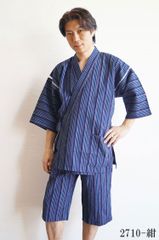 父の日 甚平 国産 久留米織しじら織 甚平 じんべい 綿100％ M/L/LL　2710-紺