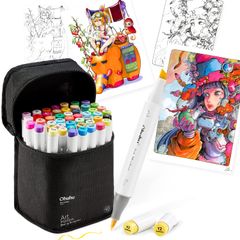 新着商品 Ohuhu マーカーペン 筆タイプ 48色49本 イラスト 筆・太字 イラストマーカー ブレンダーペン1本付き Honoluluシリーズ
