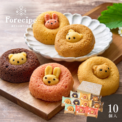 フォレシピ　ちいさな森のドーナツ アニマルドーナツ　焼きドーナツ １０個 (	くまチョコ・うさぎイチゴ・くまプレーン・うさぎバナナ・くまキャラメル×各2個) 洋菓子 お菓子