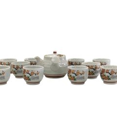 湯呑み　湯飲み　急須　九谷焼　伝統工芸品　石川県　日用品　日本茶　10個セット　昭和レトロ　焼き物　陶器　茶器　松模様　花柄模様