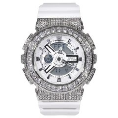 G-SHOCK BABY-G ベイビーG BA-110 白 ホワイト カスタム Gショック  大粒CZダイヤ（キュービックジルコニア）ベゼル  女性 レディース時計