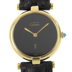 【CARTIER】カルティエ マスト ヴァンドーム ヴェルメイユ シルバー925×クロコダイル ゴールド クオーツ アナログ表示 レディース 黒文字盤 腕時計