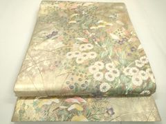 平和屋本店□極上 夏物 六通柄袋帯 紫陽花 黒地 金糸 三越扱い 逸品  