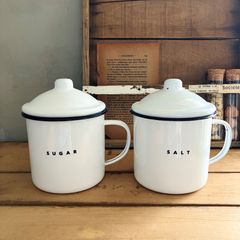 キャニスター ホーロー シュガー ソルト 2点セット フタ付 保存 容器 調味料 小物入 収納 かわいい 北欧雑貨