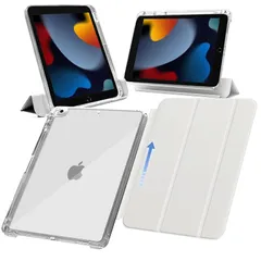 【新品】 MS factory iPad 9世代 ケース 第9世代 第8世代 第7世代 用 アイパッド 10.2 ペン収納 取り外し可能 軽量 耐衝撃 カバー 縦置き/横置きスタンド ソフトフレーム 背面透明 ホワイトグレー IPD-7-SLDPEN-WG 1