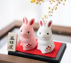 ウサギ黒兎オルゴール陶器置物インテリア工芸品美術品A2917