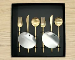 新品 クチポール ムーンマット ゴールド デザートセット（ナイフ・フォーク・スプーン） + カトラリーレスト 8点セット ギフトボックス入り Cutipol 正規販売代理店 カトラリー ナイフレスト 化粧箱付 結婚祝い プレゼント 贈り物 ギフトセット
