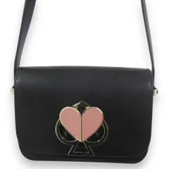 美品 kate spade NEW YORK ケイトスペードニューヨーク 二コラ ハートモチーフ レザー ショルダーバッグ PXRUA245 ブラック レディース 古着 中古 USED