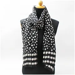 アナスイ 未使用 レーヨン 麻 長方形ストール ブラック ホワイト 星柄 中古