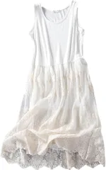 Kai La Nalu ペチコート レディース ワンピース レース キャミソール タンクトップ インナー 柔らか チュールワンピ 可愛い カジュアル タンクトップワンピ キャミワンピ( ホワイト（タンクトップタイプ）,  Free Size)