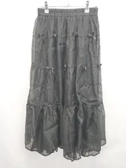 ◇ ⊂ GRL グレイル チュール リボン ロング フレア スカート サイズF ブラック レディース E  【1505290037532】