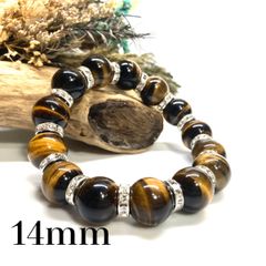 タイガーアイ パワーストーン ブレスレット 天然石ブレス (シルバー) 14mm メンズ・レディース　男性・女性　数珠ブレス　開運 [29]