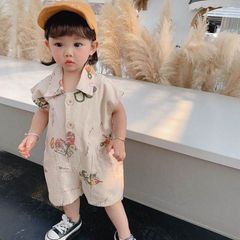 アメコミ柄オールインワンロンパース オーバーオール 女の子 男の子 ベビー キッズ 上下セット 80 90 100 110 120 韓国子供服 セットアップ