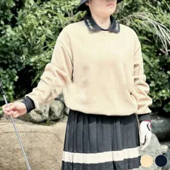 ゴルフウェア レディース 韓国 スウェット 長袖 トレーナー トップス Ｔシャツ ゴルフウエア ゴルフ ウエア バイカラー 襟付き 襟 ポロ ロゴ おしゃれ スエット 秋 冬 配色 ブラック ベージュ