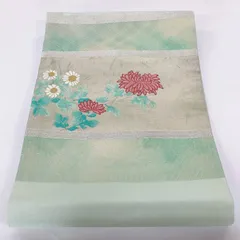 ［5590］名古屋帯 枝花菊文様 籠目 お太鼓柄 九寸 正絹 着物
