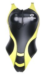 [SWIMHXBY] 競泳水着 レディース ガールズ 290　エナメル調　PU　黒黄色　フロント　ショートジッパー