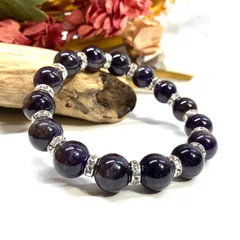 アメジスト パワーストーン ブレスレット 12mm 天然石ブレス （シルバー）メンズ・レディース　男性・女性　数珠ブレス　開運  [1]