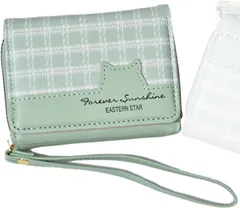 penogo にゃふにゃウォレット 財布 女の子 中学生 プレゼント 専用箱付き レディース 三つ折 子供 キッズ カードケース PU(グリーン)