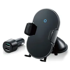 新品 エレコム ワイヤレス充電器 Qi充電器 5W 7.5W 10W 車載ホルダー 自動開閉 ゲル吸盤 シガーチャージャー付属 ブラック W-QC07BK