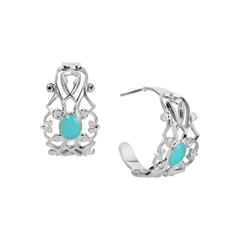 【送料無料】 1928 レディース ピアス・イヤリング アクセサリー 1928 Silver Tone Filigree with Enamel Oval Hoop Earrings Turquoise