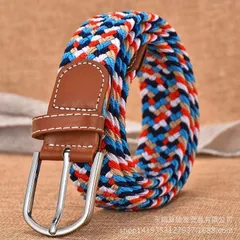 【マルチカラー】3.0cm 編込み ゴムベルトシルバー バックル 銀