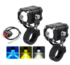 新品 バイク LED フォグランプ 車 プロジェクター ホワイト イエロー ブルー ストロボ 4発光モード 防水 12V 汎用 バイク 用 LED フォグ ランプ スイッチ 付き 防水 車検対応 2個 セット